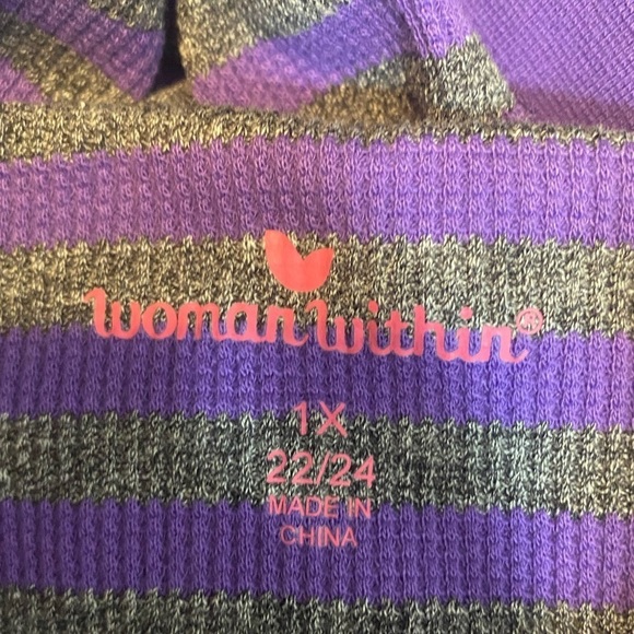 Woman Within Womens Plus Size 1X Purple/Gray Long Sleeve Hooded Pullover Top - Picture 3 of 5